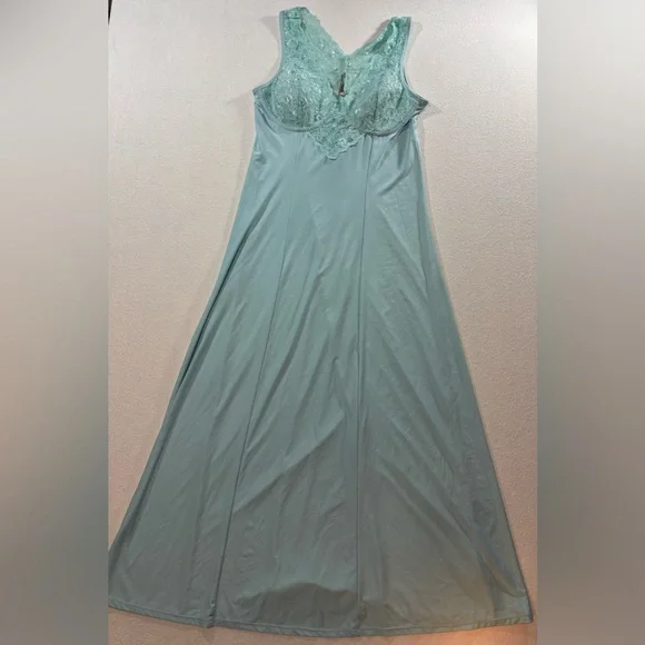 Sol Surroundings Lace Nightgown teal Green Sleeveless Maxi Slip Dress M - Picture 7 of 9